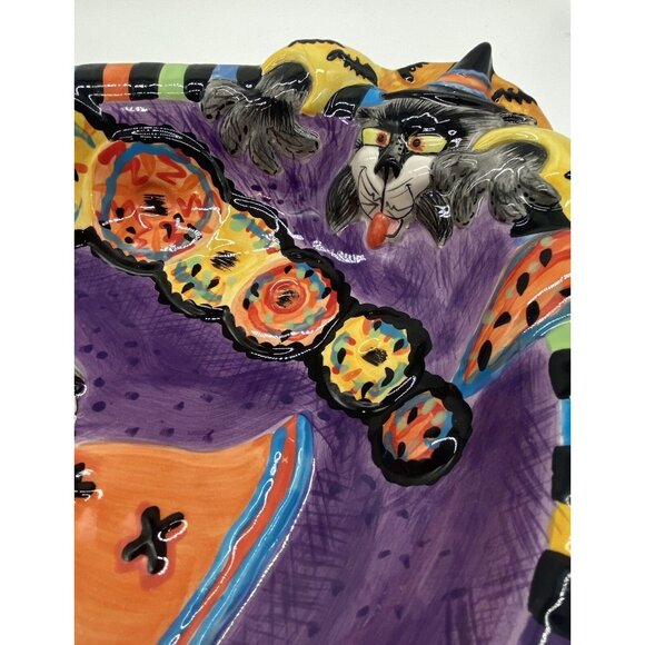 Fitz & Floyd Kitty Witches Bowl Halloween Treats Candy Dish Party Platter w Box - Picture 3 of 7